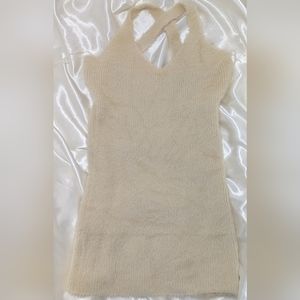 SALTY Women's Medium Cream White Fuzzy Mini Bodycon Dress Cross Strap Back